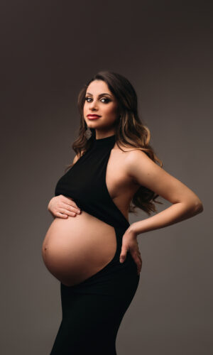 abito maternity Brooklyn nero glamour fashion pancia scoperta scollo all'americana