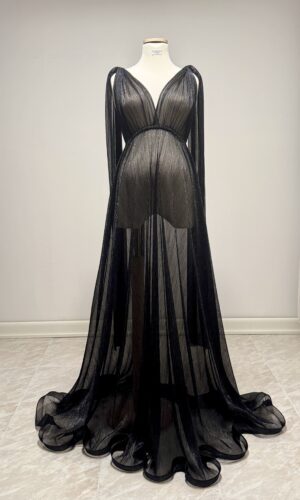 gala black wave hem sartorial partenopea abito maternity Napoli fatto a mano made in italy nero elegante photoshooting