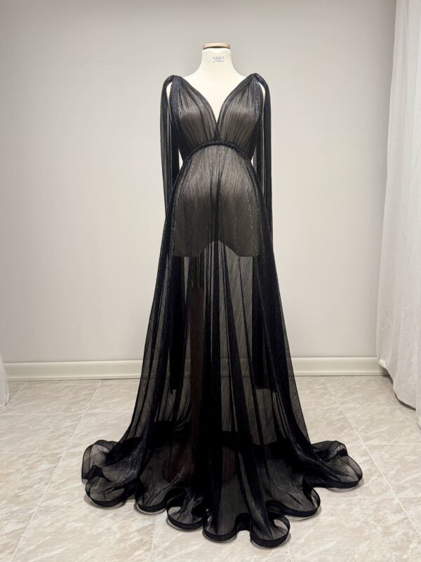 gala black wave hem sartorial partenopea abito maternity Napoli fatto a mano made in italy nero elegante photoshooting