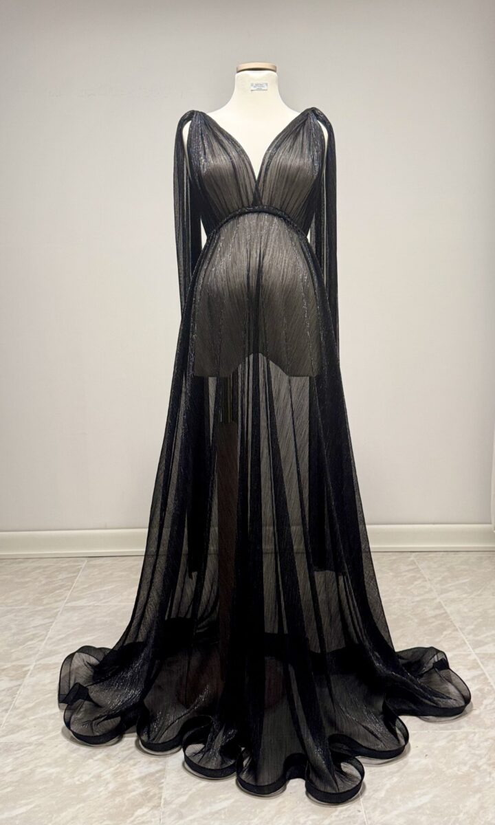 gala black wave hem sartorial partenopea abito maternity Napoli fatto a mano made in italy nero elegante photoshooting